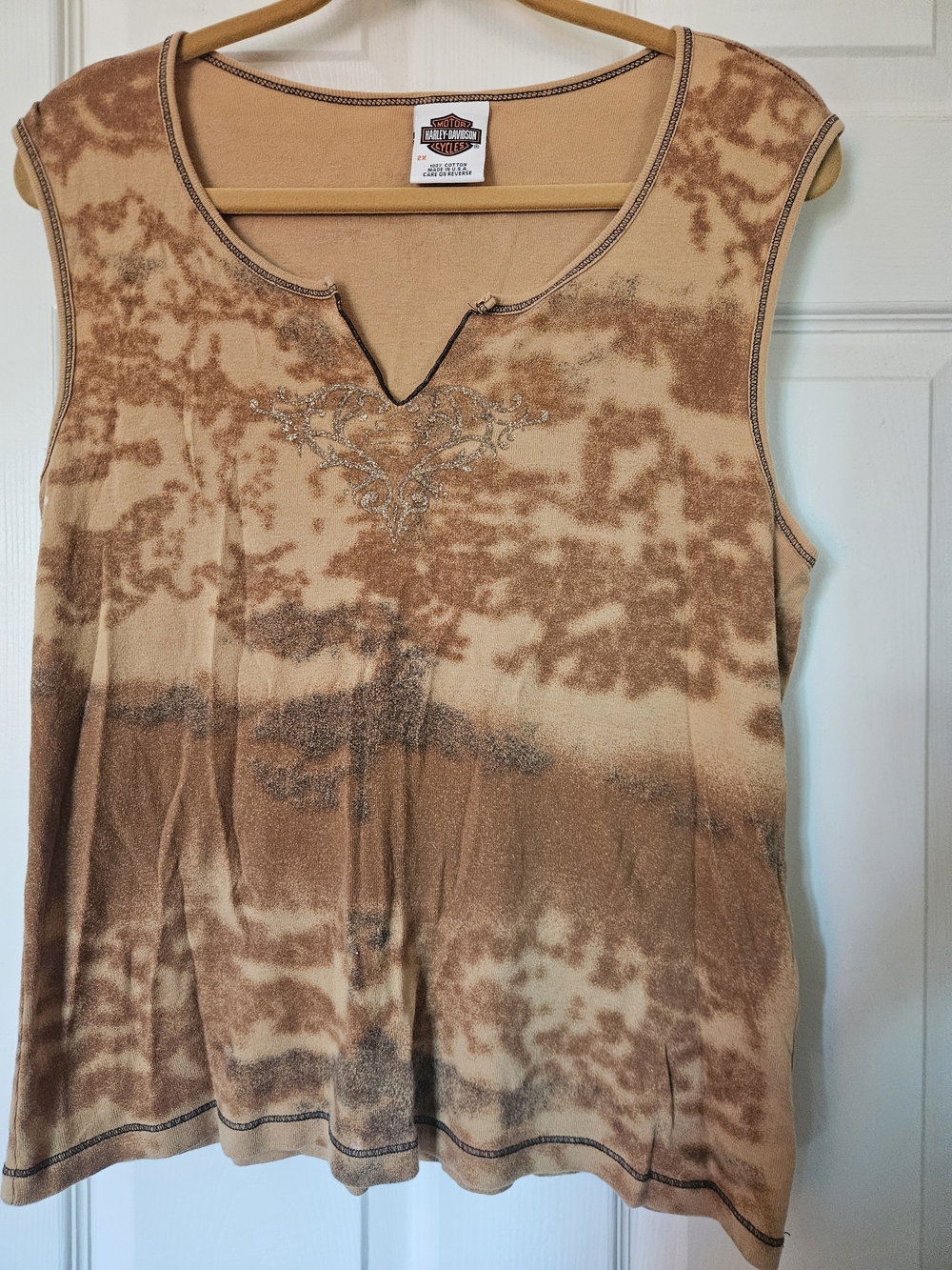 Harley-Davidson Women's Brown Tie-Dye Tank Top with Metallic Chest Accent